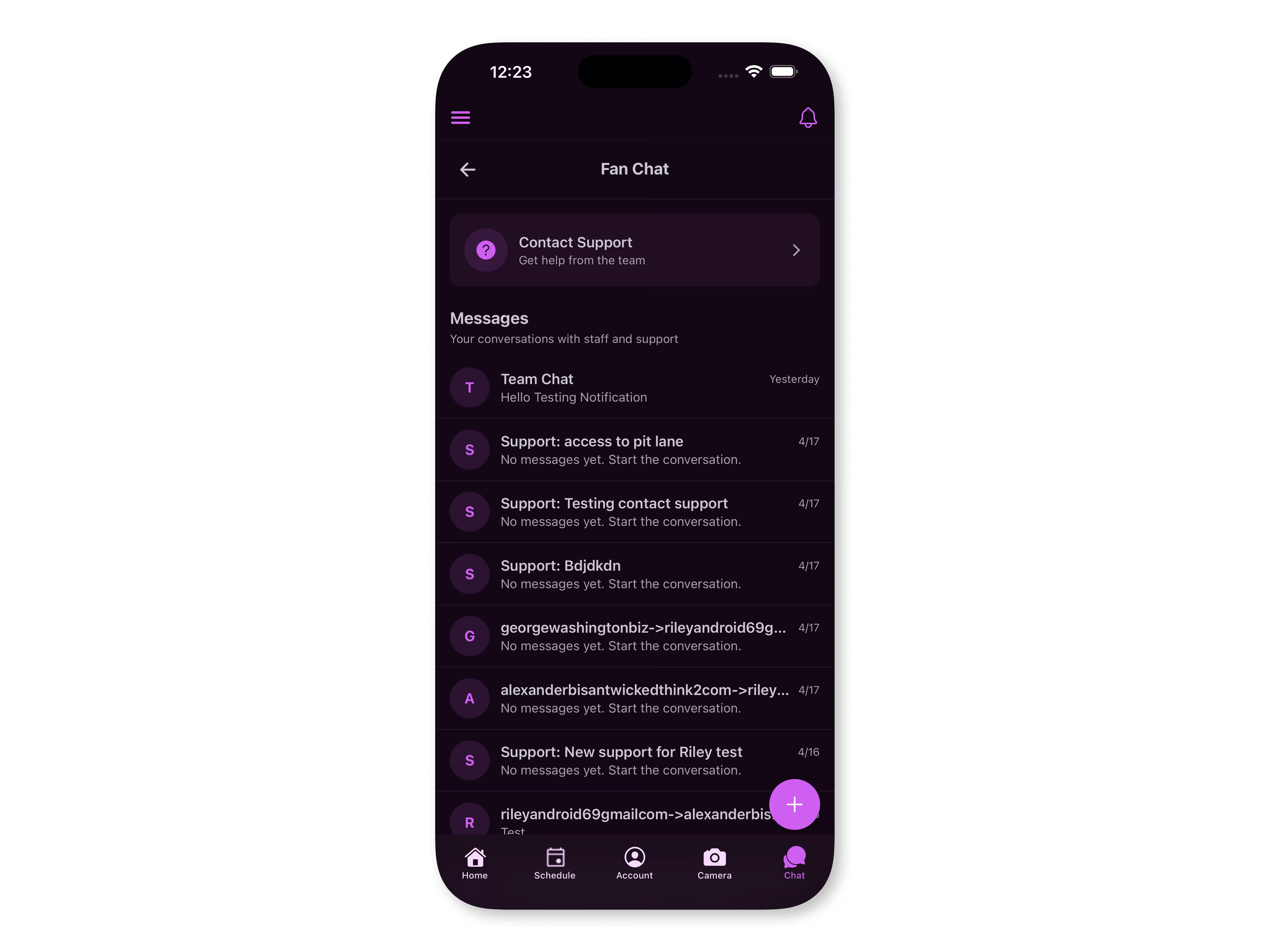 Notifications & chat placeholder